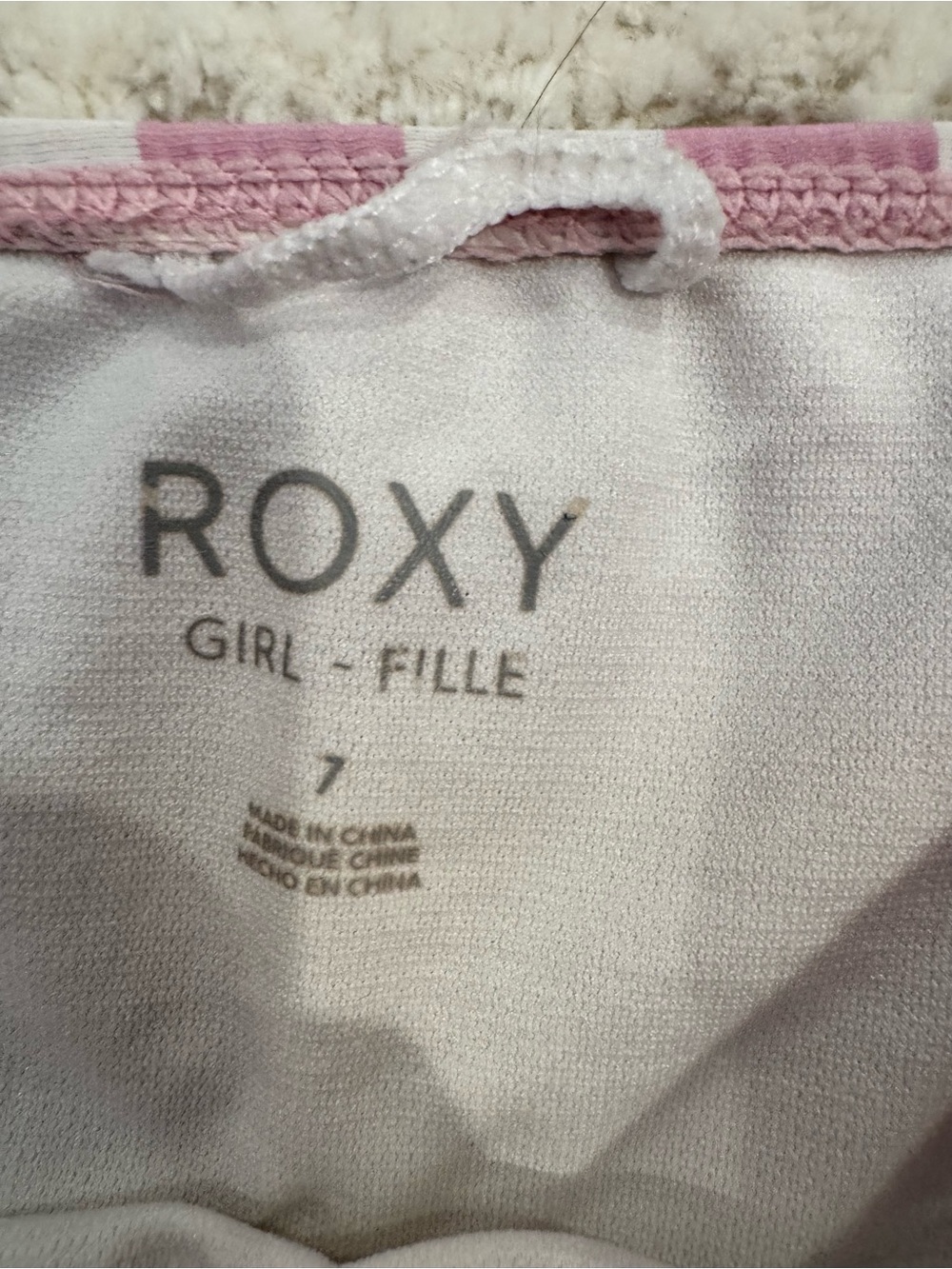 Pink Roxy Checkerboard Two-Piece Girls 7 Rash Guard Swimsuit Set - Picture 4 of 4